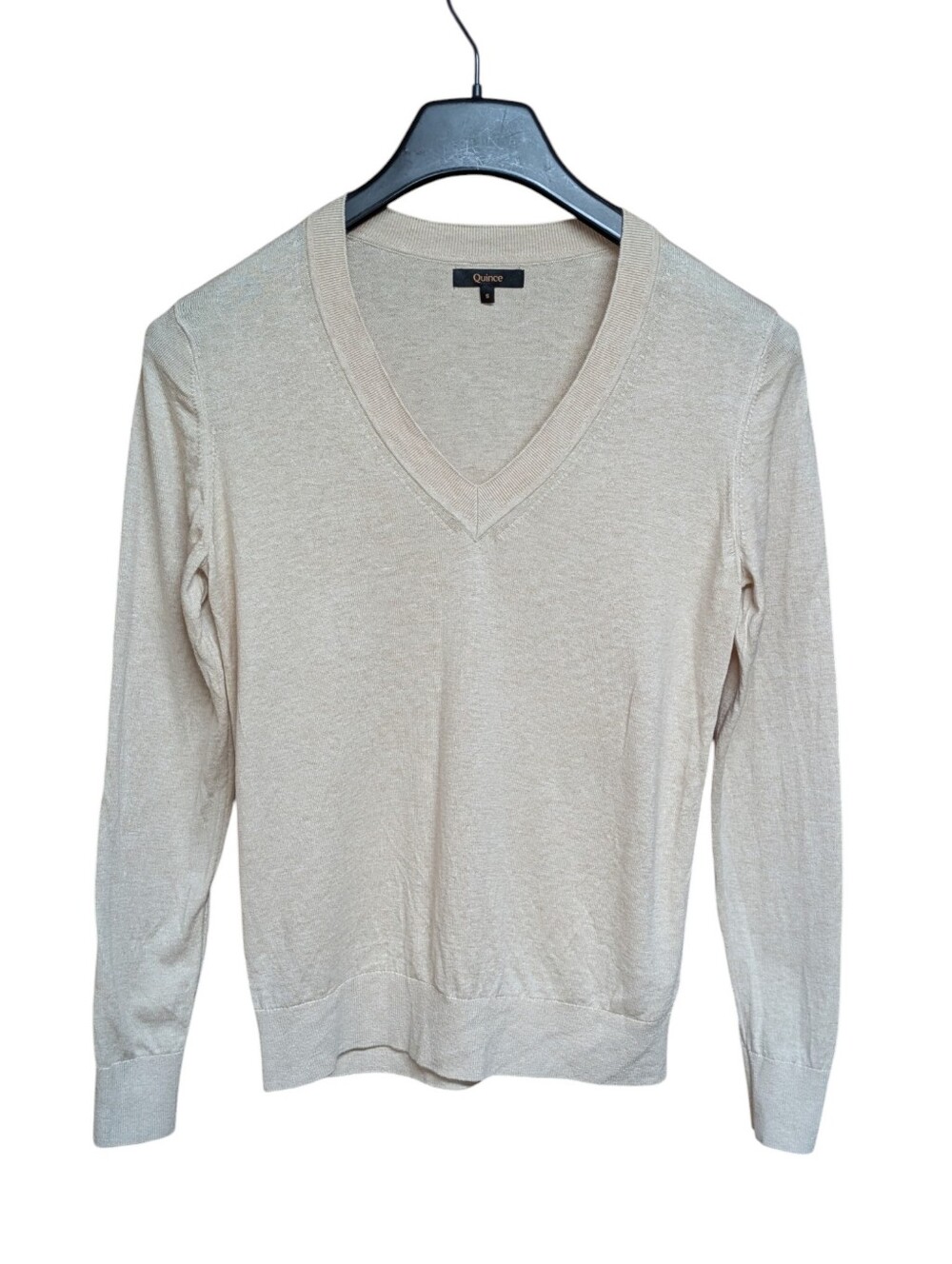 Quince Lightweight Cotton Cashmere V-Neck Sweater Heather Oatmeal Size Small - Picture 8 of 8